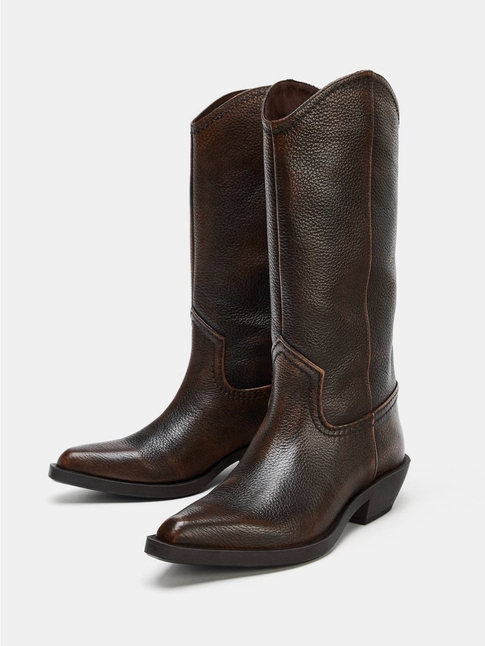✨BRAND NEW✨ ZARA DARK BROWN LEATHER COWBOY BOOTS